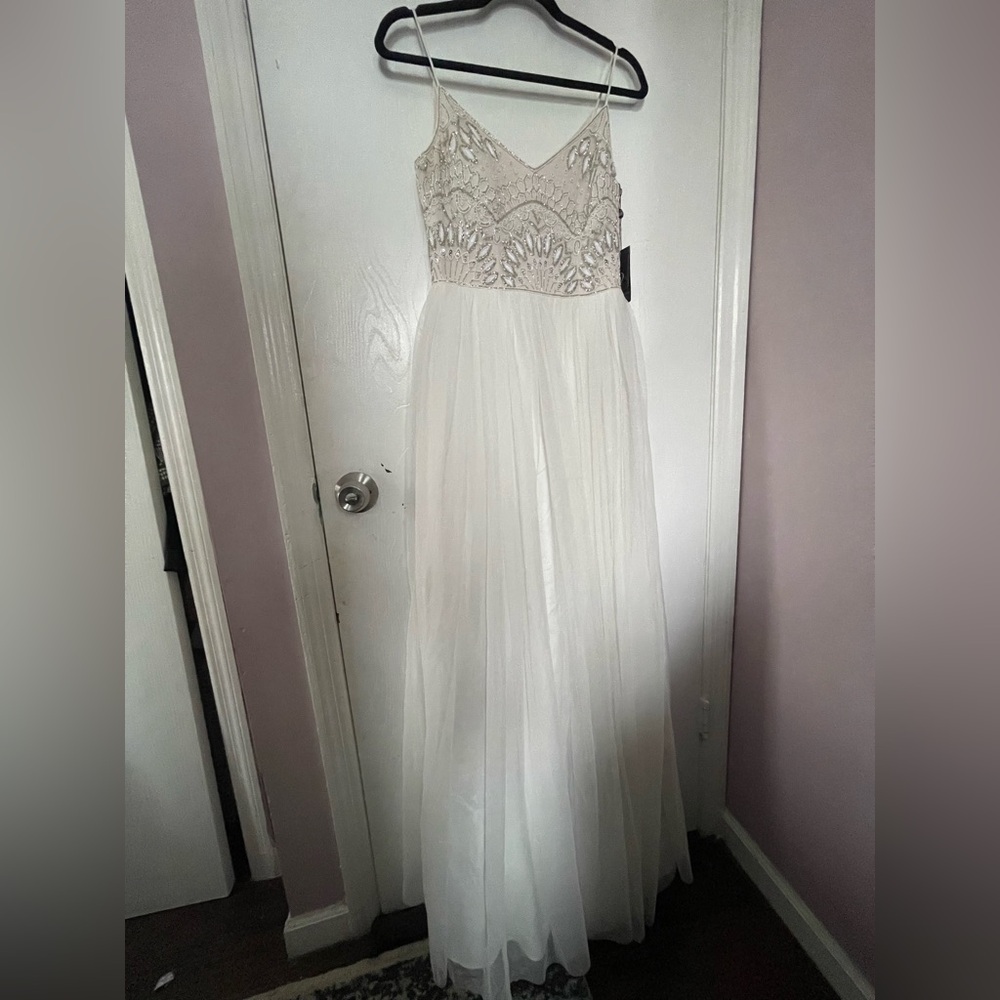 NEW Adrianna Papell BHLDN White Dress with Silver Accents